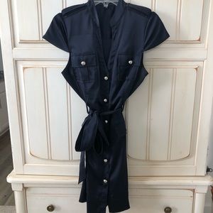 Navy blue satin lined midi dress by Express.